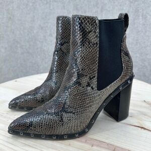 Charles David Dodger 8 Snakeskin Studded Pointed Toe Block Heel Ankle Boots Grey